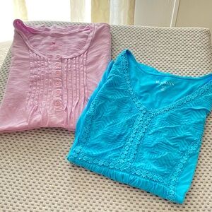 Bundle of 2 size 1X short sleeve shirts. One is turquoise / one is light purple